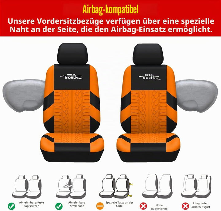 AUTOYOUTH Autositzbezüge Universal Fit Komplettset Autositzschoner Reifenschienen Autositzzubehör 4
