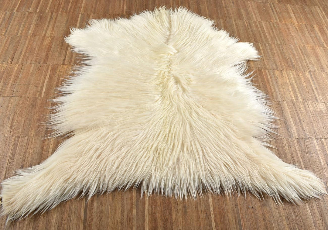 ZIEGENFELL Creme Weiss Champagner LANGHAAR CA. 70 x 50 cm DEKO Fell VON KUHFELLE ONLINE