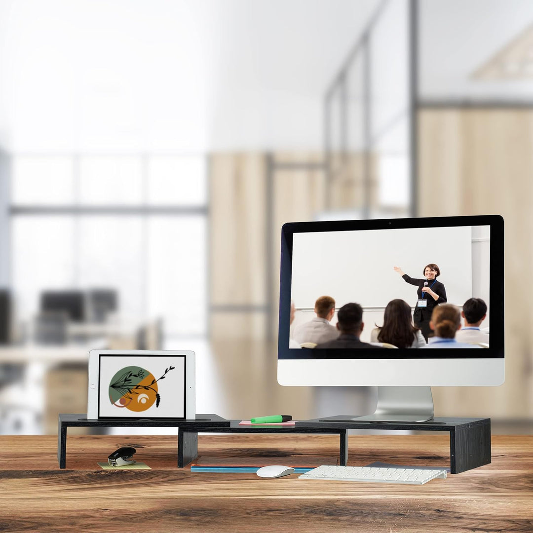 Relaxdays Monitorständer für 2 Monitore, ausziehbar, verstellbar, Monitorerhöhung Schreibtisch, PC O