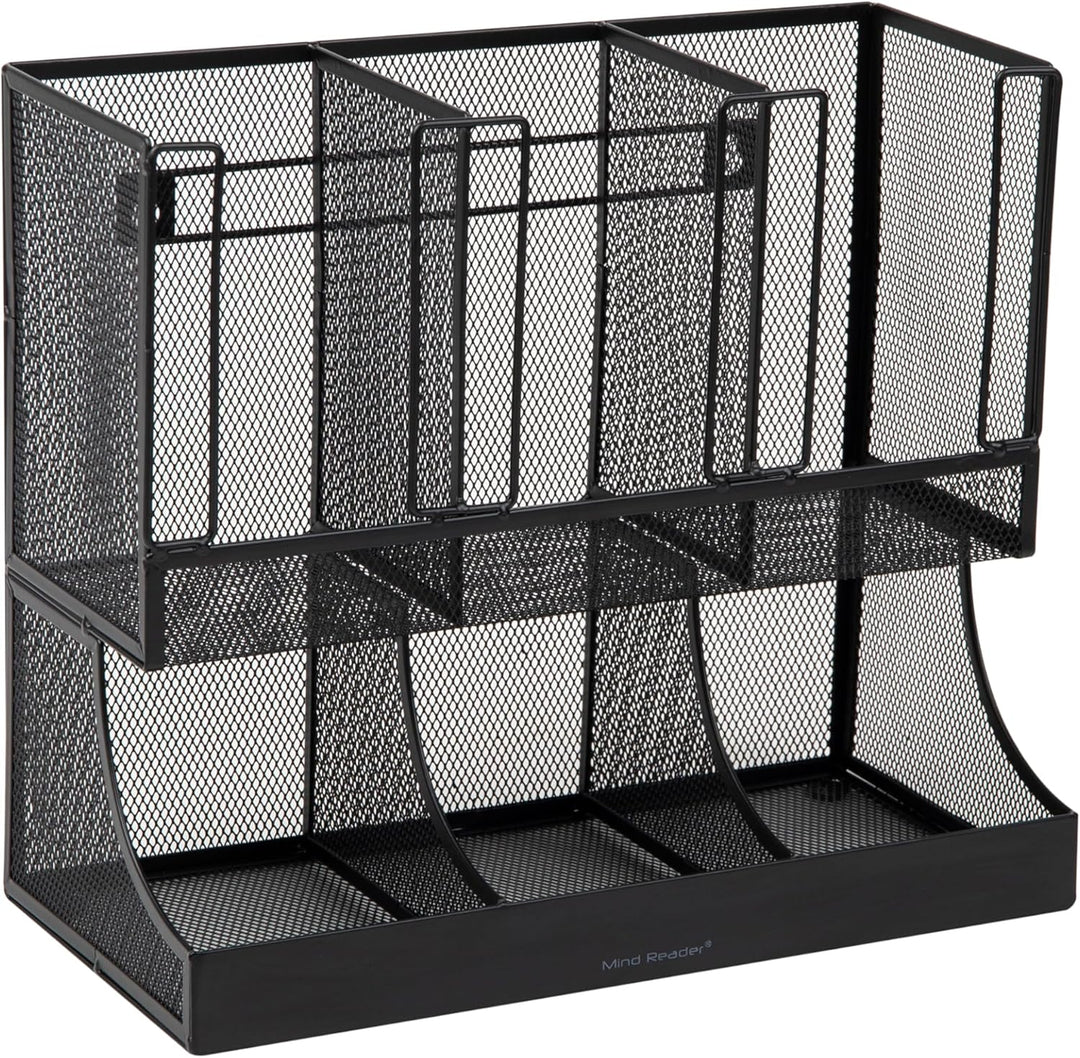 Mind Reader Aufbewahrungsbox für Pausenraum, Kaffee, Gewürze und Tassen, 6 Fächer, schwarzes Metallg