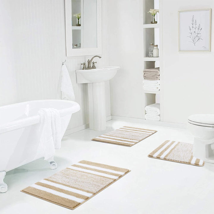 Pauwer Badezimmerteppich Set 3 Teilig Waschbar rutschfeste Badematte Toilettenmatte Weich Saugfähige