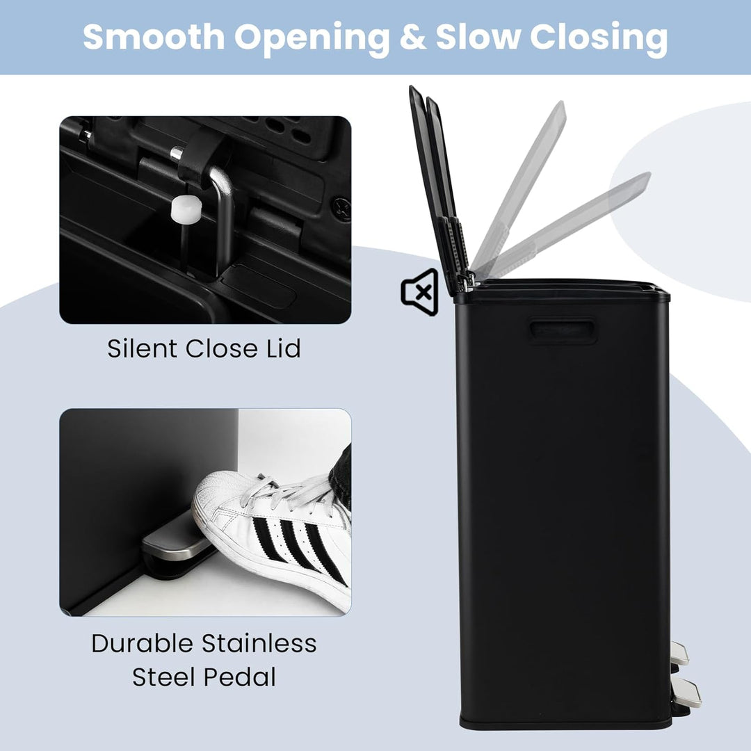 GIANTEX Mülleimer 2 Fächer 2 x 30 L, Doppelmülleimer Abfalleimer Küche, Küchenmülleimer Küchenabfall