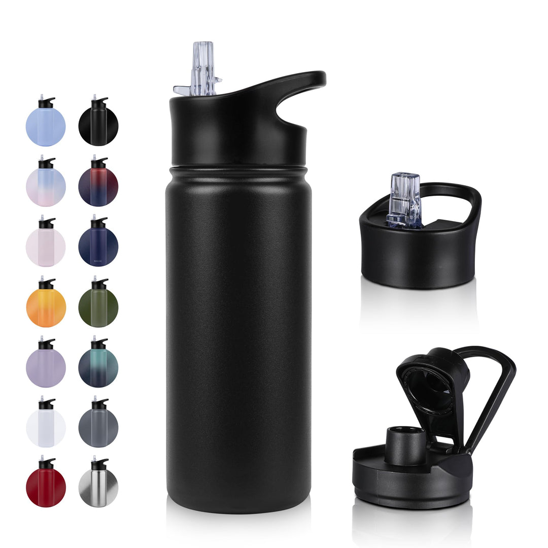 Edelstahl Trinkflasche - 500ml - mit Strohhalm,Auslaufsicher,Kohlensäure Geeignet,BPA frei Thermosfl