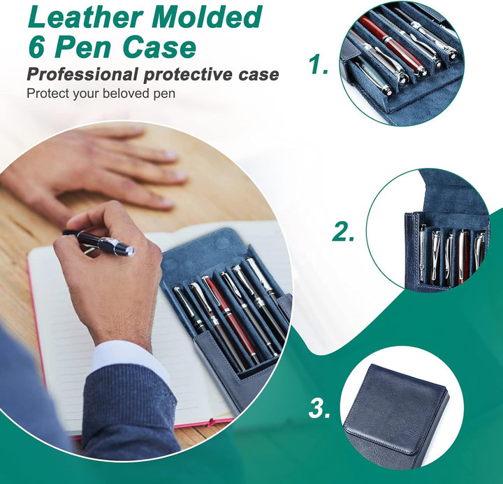 Hiram Leder-Füllfederhalter-Etui für 6 Stifte, Tragbare Aufbewahrungsbox für Stifte aus Pflanzlich G