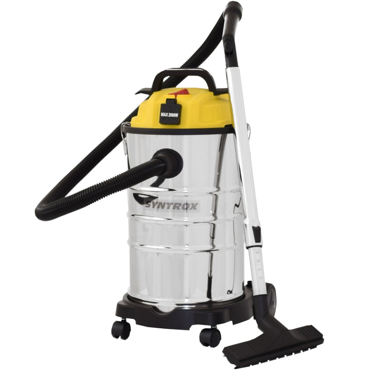 Syntrox Germany 30 Liter Staubsauger Nass- und Trockensauger Edelstahl mit Steckdose Schnellverschlü