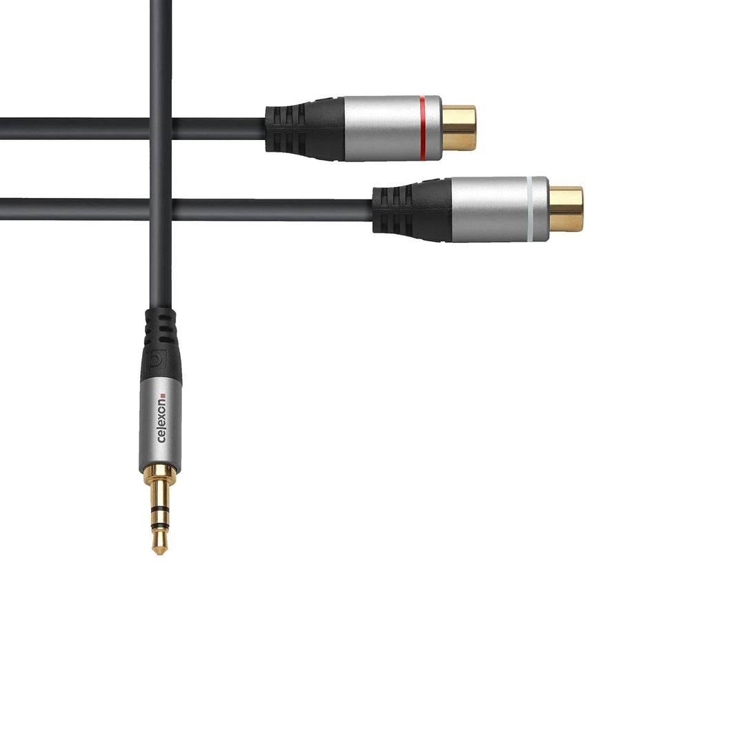 celexon Professional 3,5mm Stereo Klinke auf 2x Cinch M/F Audioadapter - Kupferleiter, 3-fach geschi
