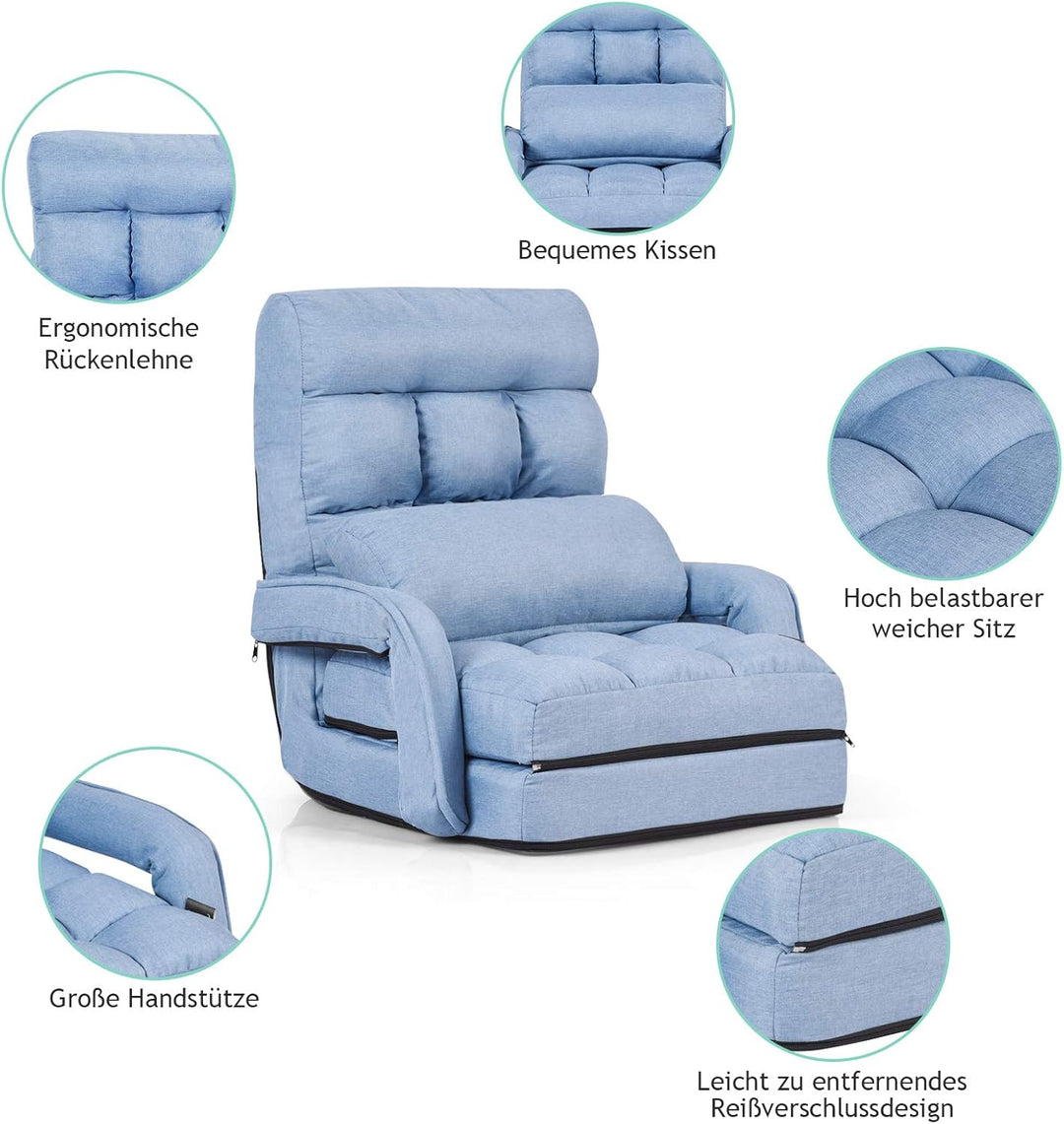 GOPLUS Bodensofa mtit Schlaffunktion, klappbarer Bodenstuhl mit Armlehnen & Kissen, Klappsessel mit