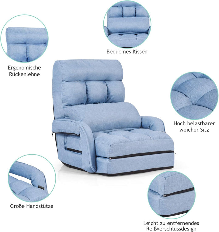 GOPLUS Bodensofa mtit Schlaffunktion, klappbarer Bodenstuhl mit Armlehnen & Kissen, Klappsessel mit