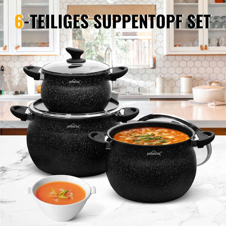 Homelux Topfset mit Glasdeckel, 20cm,4L, 24cm,8L, 28cm,12.5L, Kochtopf Induktions Töpfe Set, mit Ant