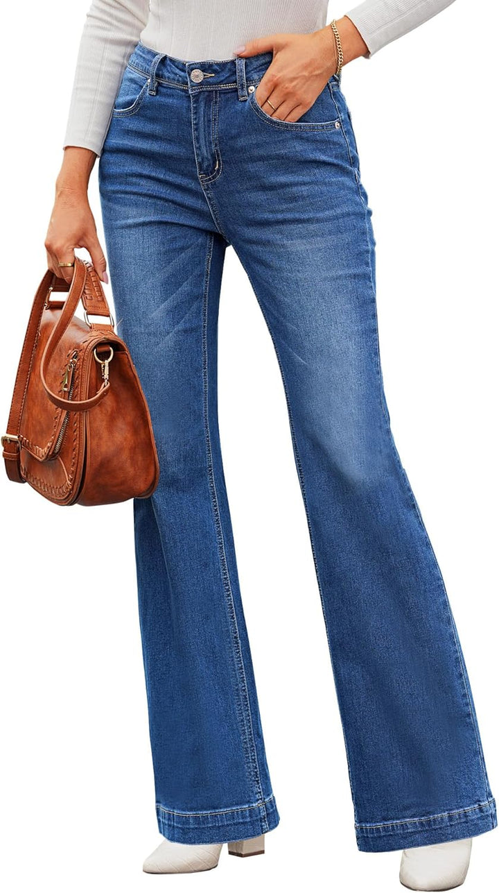 Roskiky Schlaghose Damen Jeans Wide Leg Baggy Jeans Damen High Waist Stretch Hosen Damen Jeans XS La