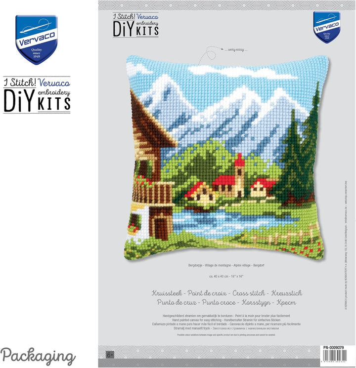 Vervaco Bergdorf Kreuzstichkissen/Stickkissen inklusive Material, Baumwolle, Mehrfarbig, 40 x 40 x 0