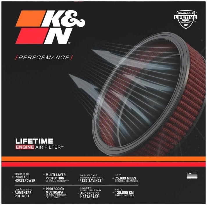 K&N E-2872 Waschbarer und wiederverwendbarer KFZ Tauschluftfilter Rot