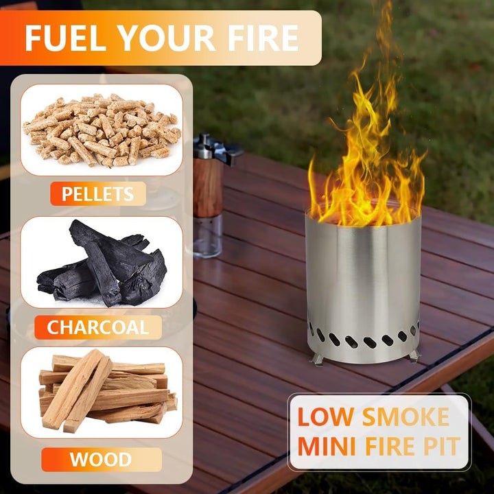 Rauchfreie Feuerschale, Tischfeuerstelle aus Edelstahl, Kocher Camping Holzofen Mini Tischkamin Outd