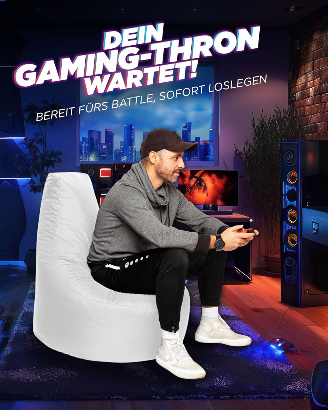 PATCH HOME Gamer Sessel mit Reissverschluss Lounge Kissen Sitzsack Sitzkissen Bean Bag In & Outdoor