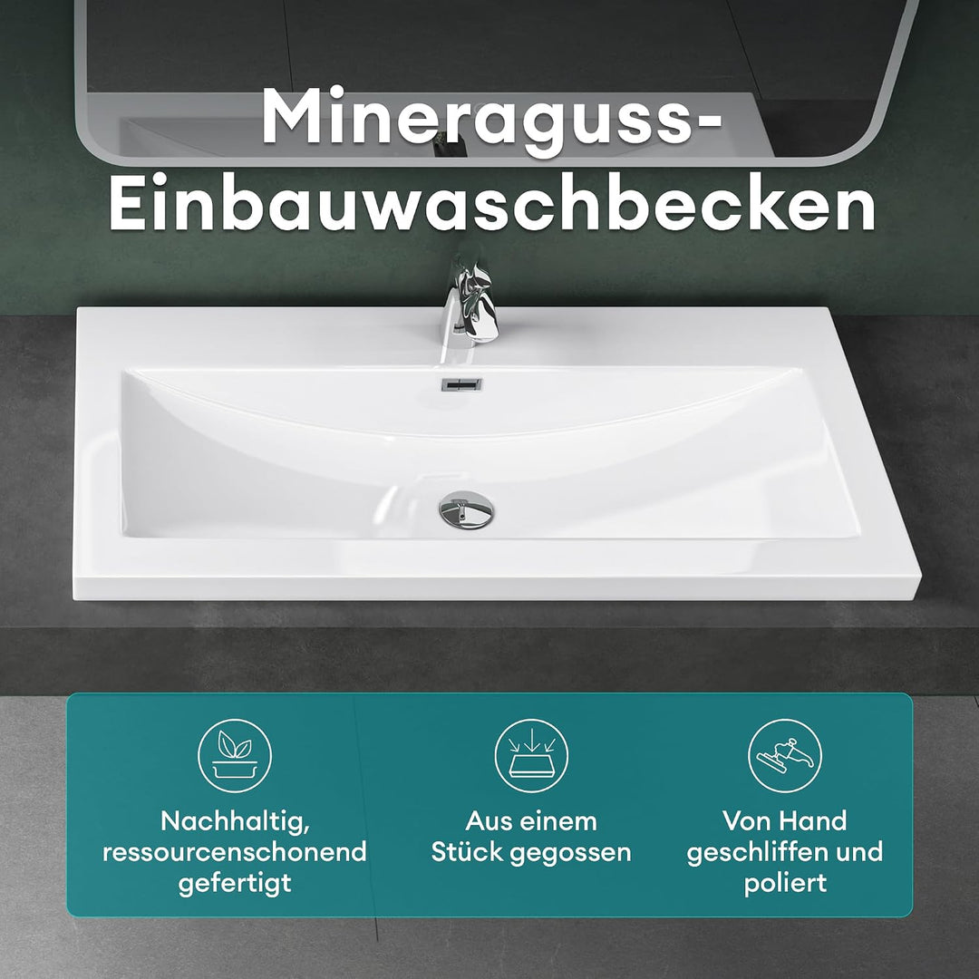 Mai &amp; Mai Einbau-Waschbecken Col01 Waschschale Waschtisch Mineralguss Weiss Rechteckig 1 Armaturenlo