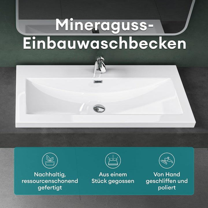 Mai &amp; Mai Einbau-Waschbecken Col01 Waschschale Waschtisch Mineralguss Weiss Rechteckig 1 Armaturenlo