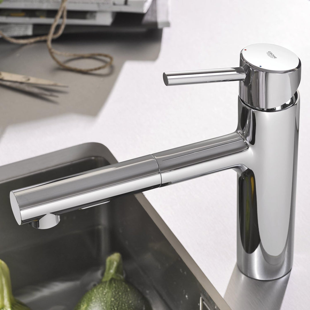 GROHE Concetto - Spültischbatterie (mittelhoher Auslauf, Schwenkbereich 100°, herausziehbare Brause)