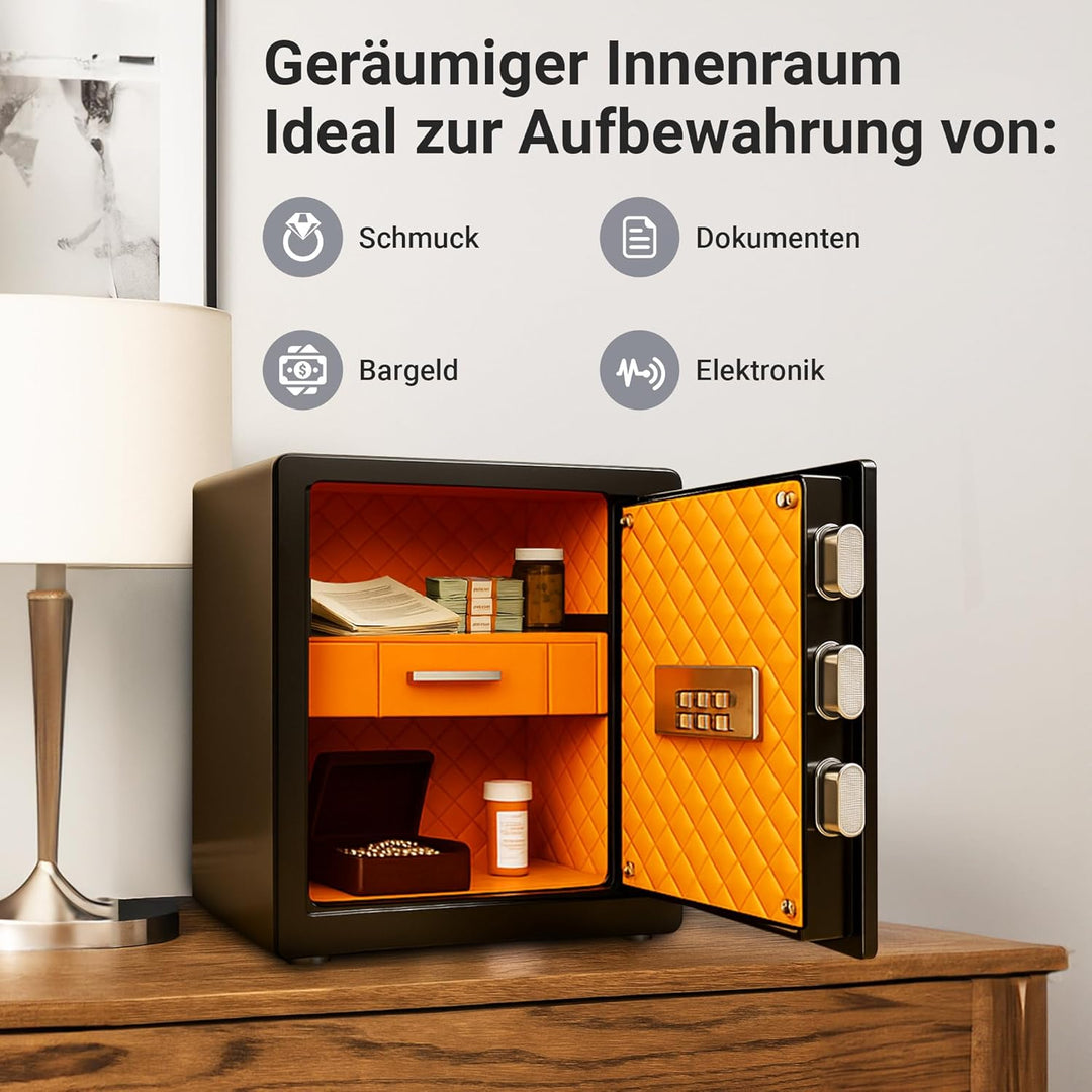 EXTRALINK Elektronischer Tresor Für Zuhause – Safe Mit Touchscreen, Code & Biometrischem Fingerabdru