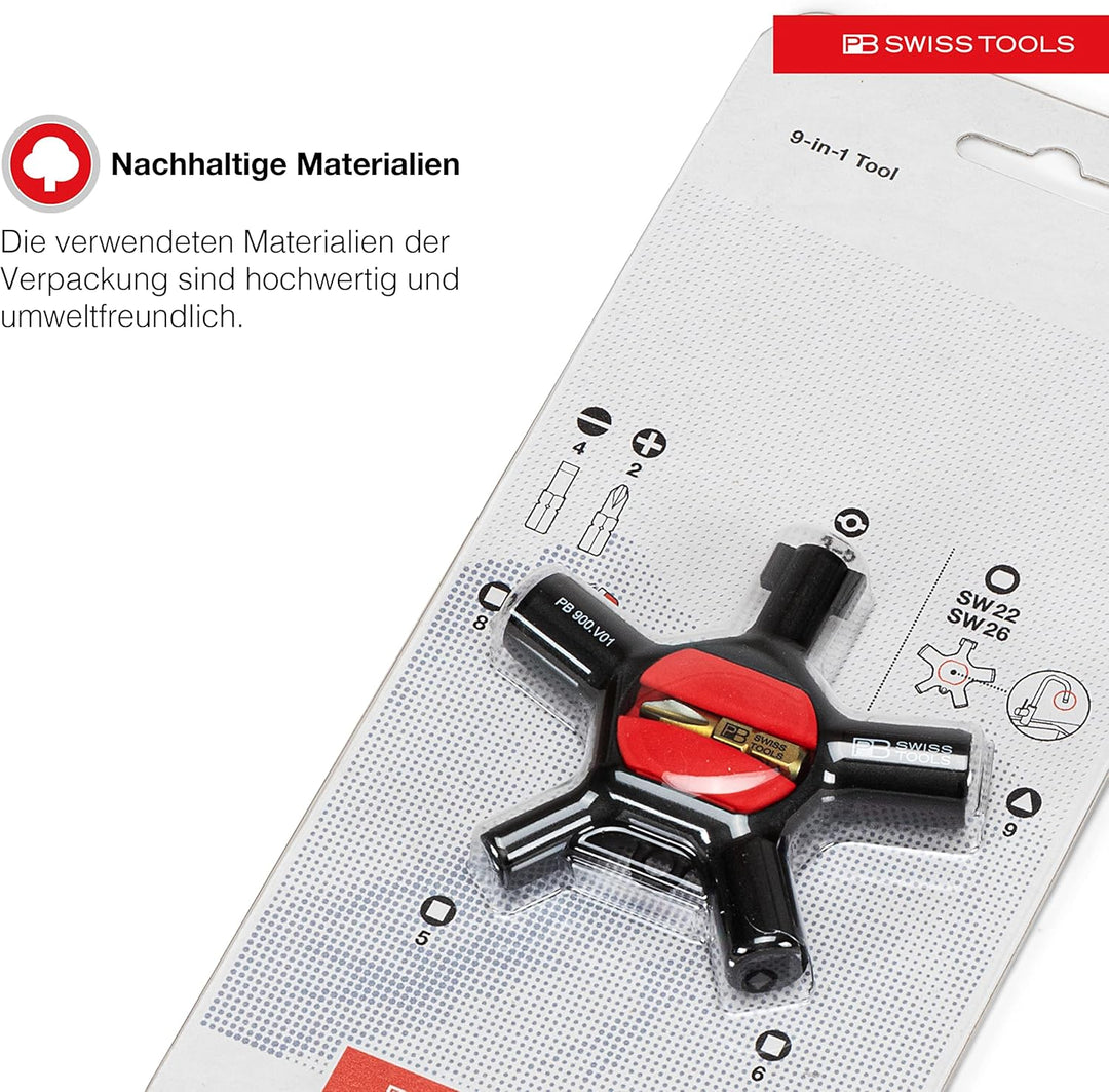 PB Swiss Tools Universal Schaltschrankschlüssel PB 900 V01 | 100% Swiss Made | Kompakter 9-in-1 Univ