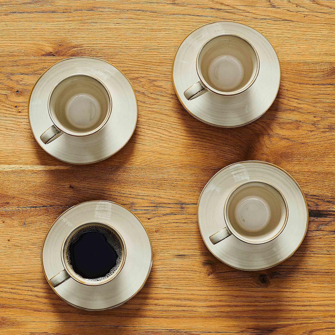 MÄSER Serie Nottingham, Vintage Kaffeetassen Set für 4 Personen, Untertassen mit unregelmässigen Run