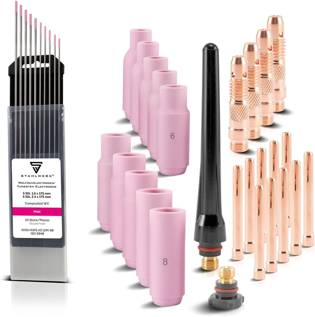 STAHLWERK WP-26 WIG Schweisszubehör Schweissgerät Verschleissteile: Spannhülsen + Gehäuse + Keramikd