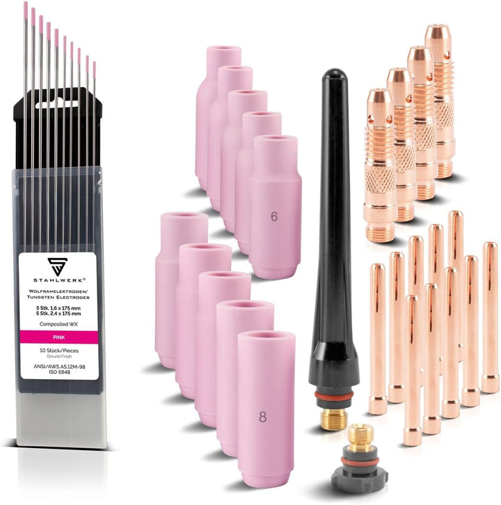 STAHLWERK WP-26 WIG Schweisszubehör Schweissgerät Verschleissteile: Spannhülsen + Gehäuse + Keramikd