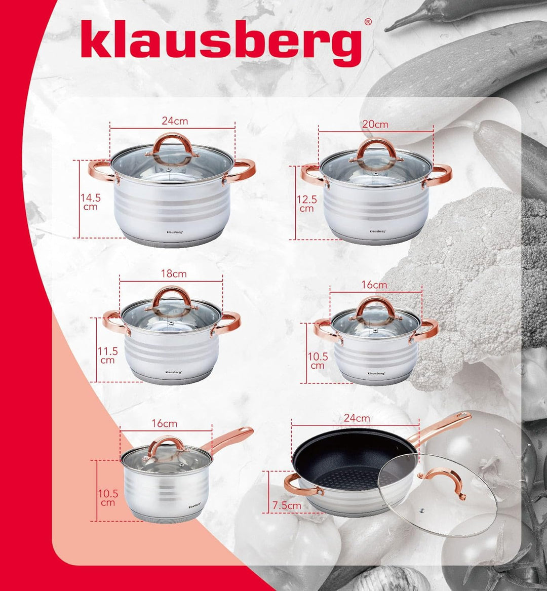 Teilig Edelstahl Kochtopf Set Topfset mit Glasdeckel Topfe Induktion KLAUSBERG (12 TEILIG), 12 TEILI