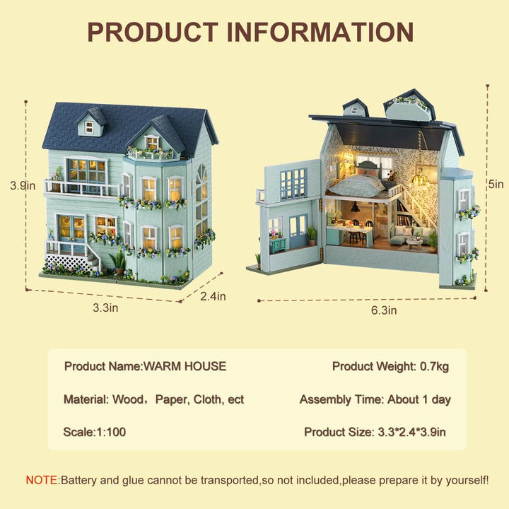 CUTEROOM Miniatur Haus, DIY Puppenhaus Set aus Holz, Mini Hausbau-Set mit Möbeln und LED Licht, Gebu