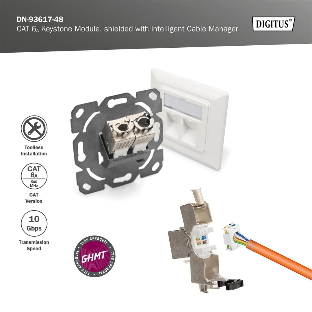 DIGITUS Keystone-Modul Cat-6A Geschirmt - 48 Stück - RJ45-Buchse - 500 MHz 10GBase-T - AWG 26-22 - D