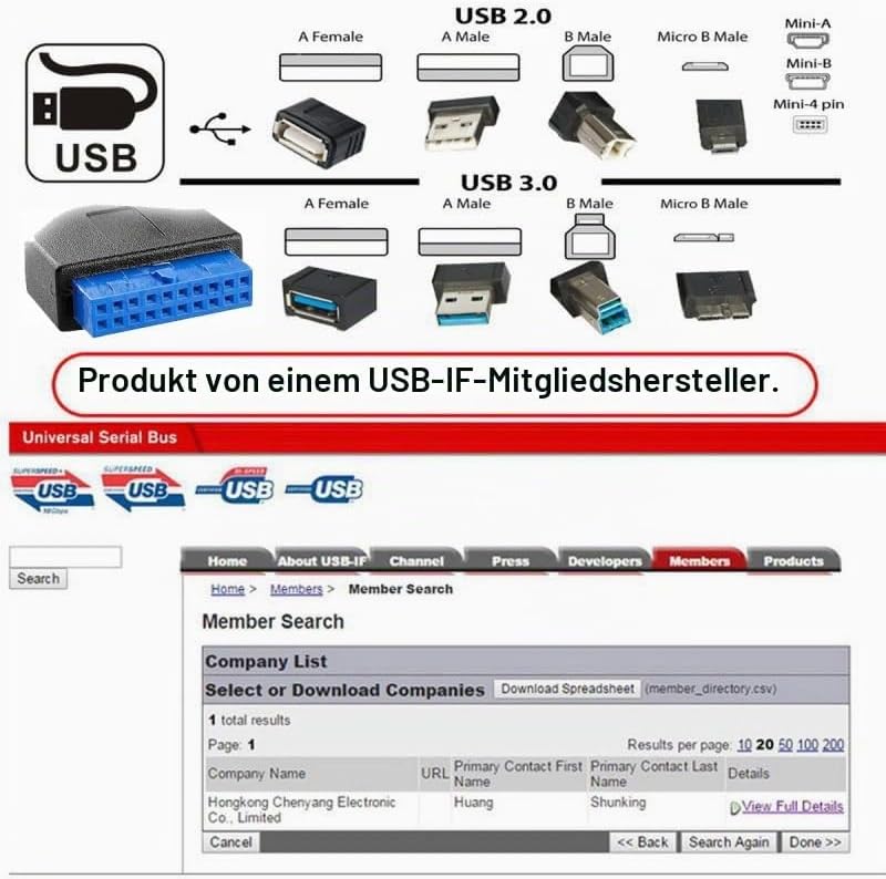 CY Karte Single 19/20Pin Header auf USB 3.0 20Pin &amp; Type-E Dual Ports Buchse PCBA Typ Adapter Splitt