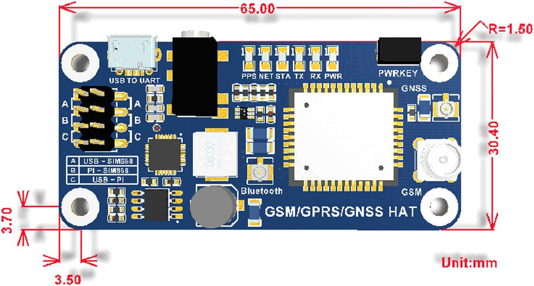 Waveshare GSM/GPRS/GNSS HAT Expansion Board Compatible with Raspberry Pi,with Low-Power Consumption