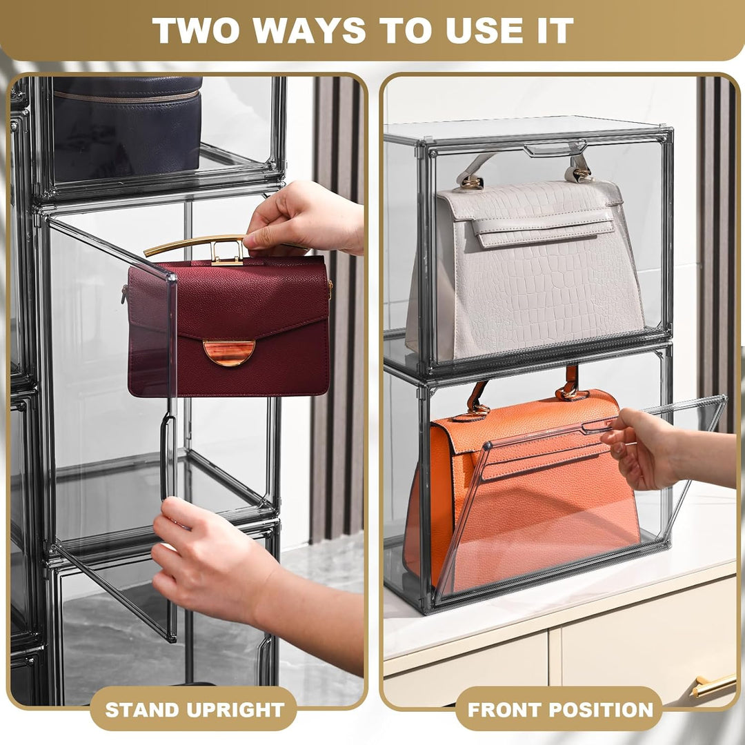 4 Packungen Transparente Kunststoff-Handtaschen-Aufbewahrungs-Organizer für Schrank, Graues Acryl-Vi