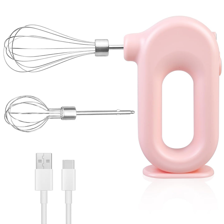 Kabelloser Handmixer Elektrischer, Mini-Handrührer mit 4 Stufen & 2 Schneebesen, Elektromixer USB-Wi