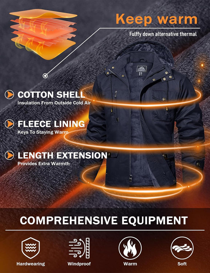 MAGCOMSEN Winterjacke Herren Warm Gefüttert Jacke Fleece Winterparka Winddicht Outdoor Übergangsjack