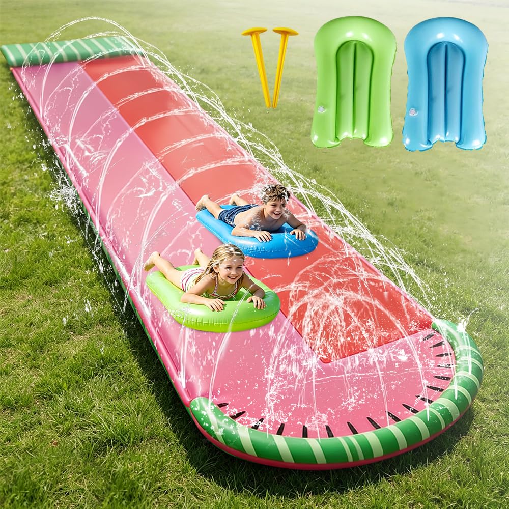Wasserrutsche Garten Für Kinder, 480x140 Cm Doppelrutsche Mit Eingebautem Sprinkler,Double Water Sli