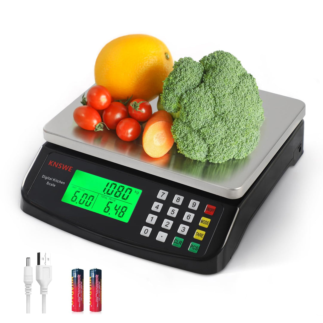 Waage Küchenwaage Gross Edelstahl Digitalwaage 40kg zum Gastronomie Messen von Fleisch Wurst so Weit