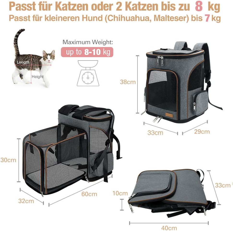 Lekesky Erweiterbar Katzen Rucksack Hunderucksack, Katzenrucksack Gross für für kleine Katzen und Hu