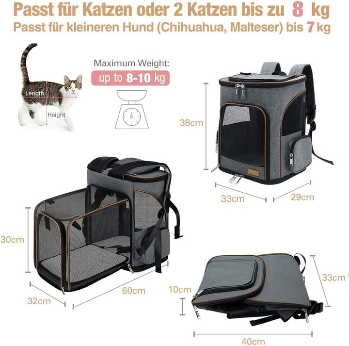 Lekesky Erweiterbar Katzen Rucksack Hunderucksack, Katzenrucksack Gross für für kleine Katzen und Hu