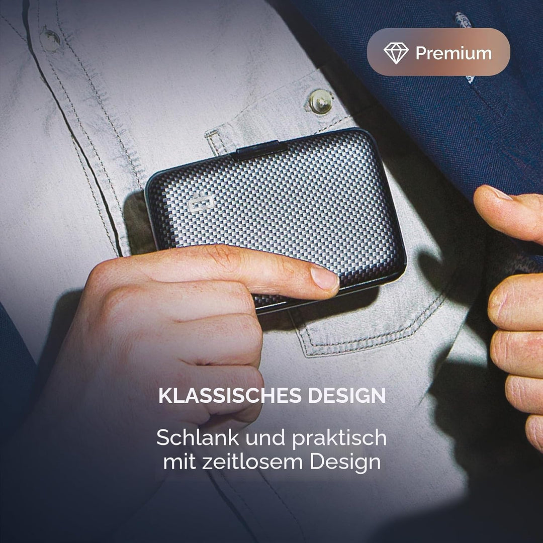 Aluminium Kartenetui Kohlenstoff Effekt, RFID Schutz vor Betrug und Entmagnetisierung, Kompakte Geld