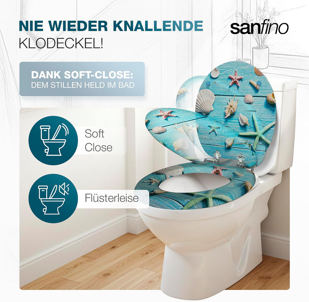 SANFINO® Premium WC Sitz mit Absenkautomatik – hochwertige Toilettendeckel aus Holz, viele bunte Mot
