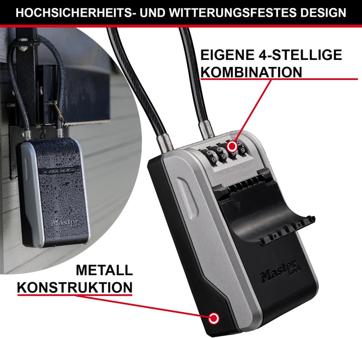 Master Lock Schlüsseltresor mit neuem innovativen Design, flexiblem Kabelbügel, grossem Fassungsverm