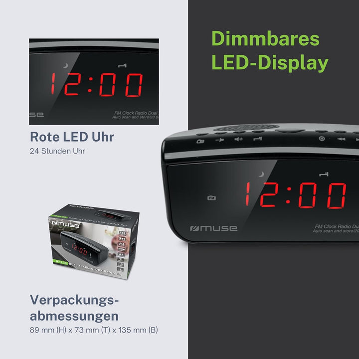 Muse M-12 CR Radiowecker (PLL-Tuner, 2 Weckzeiten, 1,5 cm (0,6 Zoll) rotes LED-Display) schwarz