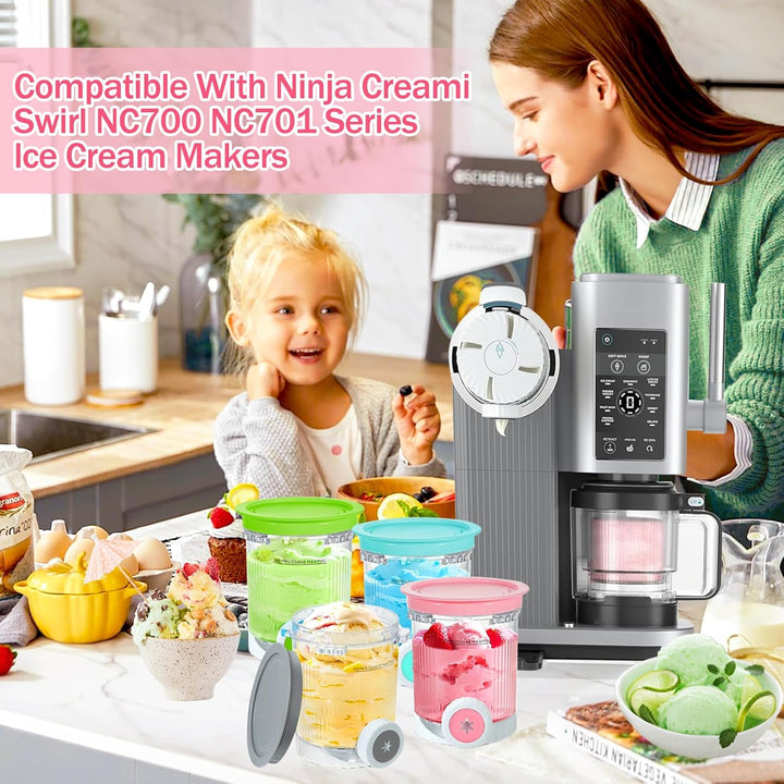 2 Stück Behälter für Ninja Swirl by CREAMi Softeis- & Eismaschine, 480 ml Eisbehälter für NC701EU Zu