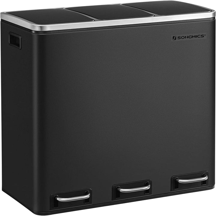SONGMICS Mülleimer Küche, Mülltrennsystem, 3 x 18 L, Treteimer mit 3 Fächern, Abfalleimer, Softclose