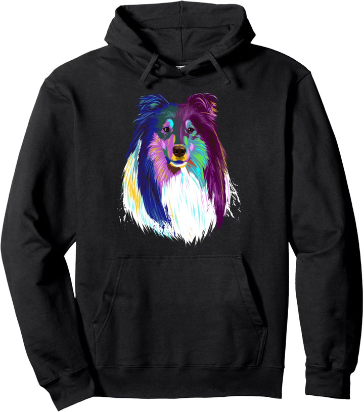 Bunter Hund Langhaarcollie Pullover Hoodie