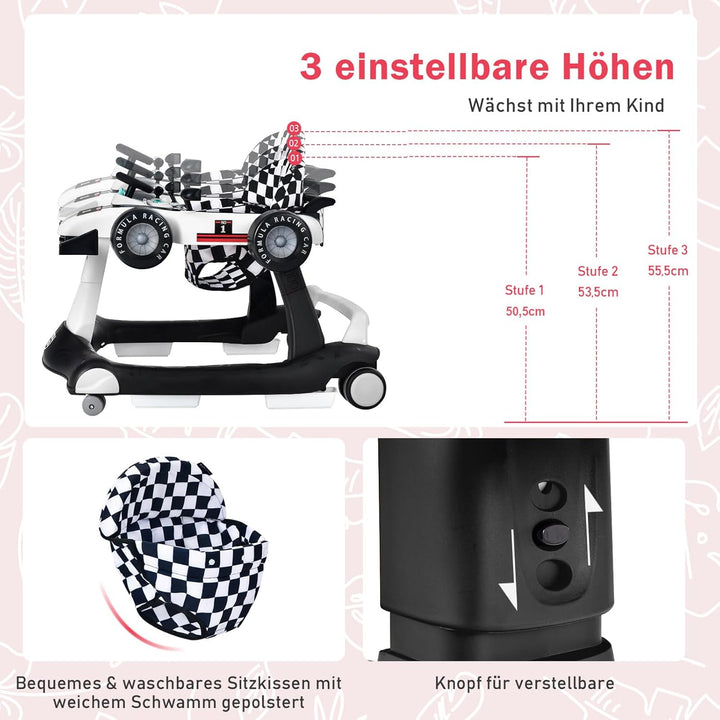 COSTWAY 4 in 1 Lauflernhilfe, Lauflernwagen klappbar mit einstellbarer Höhe & Geschwindigkeit, Baby