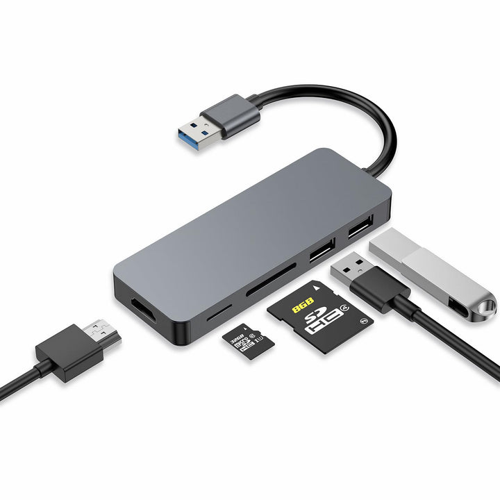 USB 3.0 A-Hub, 5-in-1 Multiport Adapter mit HDMI, 2X USB2.0, SD/TF Kartenleser, Docking Station für