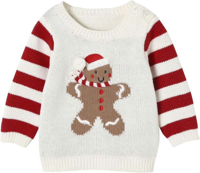 Vertbaudet Baby Weihnachts-Pullover mit Pfefferkuchenmann, Unisex Oeko-Tex Wollweiss 62, Wollweiss 6