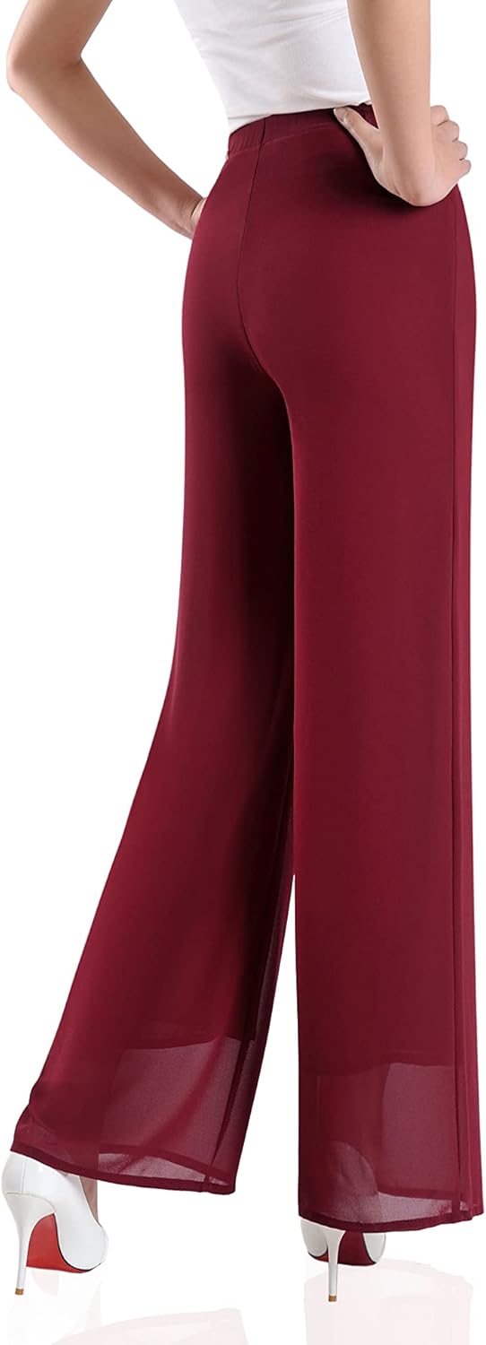 Putaowor Damen Leicht Chiffon hohe elastische Taille Fliessende Hose ausgestellt gerades Bein Frauen