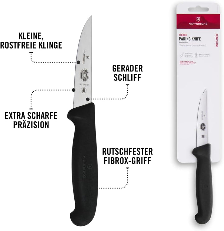 Victorinox Fibrox Schälmesser für Gemüse und Obst, Kleines Ausbeinmesser für Fleisch, 10 cm, Gerade